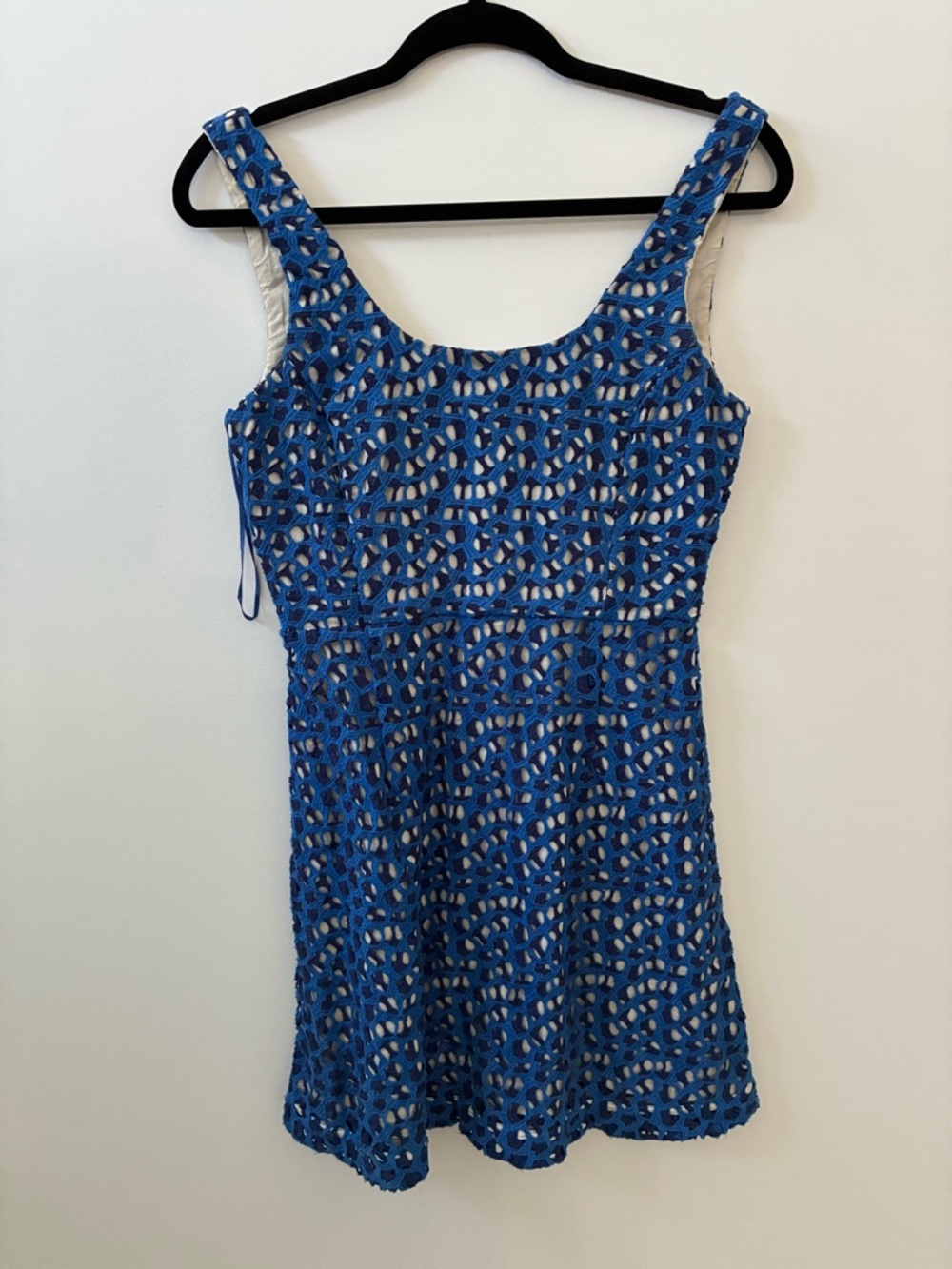 French Connection Blue Crochet Overlay Mini Dress